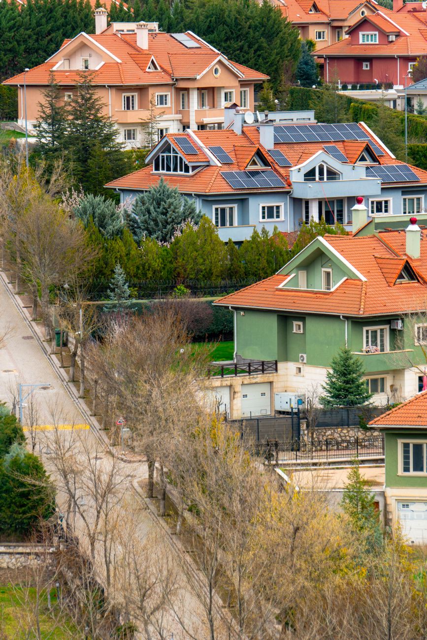 aerial view of colorful ankara suburban homes